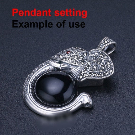 Necklace Pendant Setting Blank Bezel 7x7mm 1pc 3.8g 925 Sterling Silver for 1 Round Shape Cabochon Stone Cameo Wholesale Available