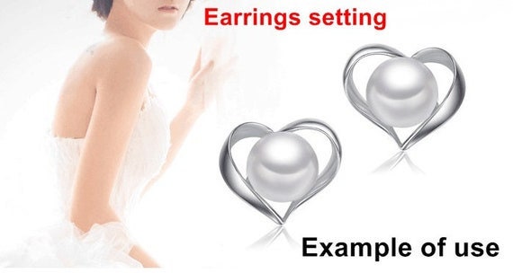 Stud Earring Setting Blanks 5-6mm 1 Pair 0.8g 925 Sterling Silver Heart Base for 1 Pearl Bead Wholesale Available