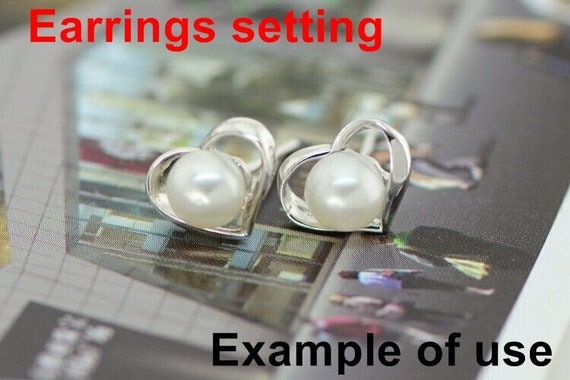 Stud Earring Setting Blanks 5-6mm 1 Pair 0.8g 925 Sterling Silver Heart Base for 1 Pearl Bead Wholesale Available