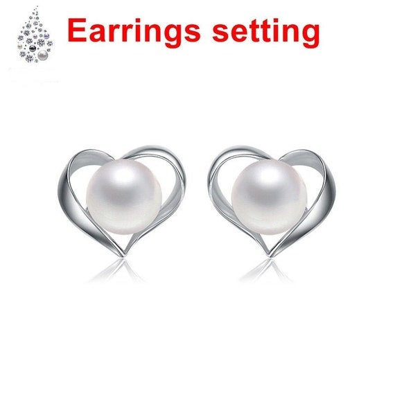 Stud Earring Setting Blanks 5-6mm 1 Pair 0.8g 925 Sterling Silver Heart Base for 1 Pearl Bead Wholesale Available