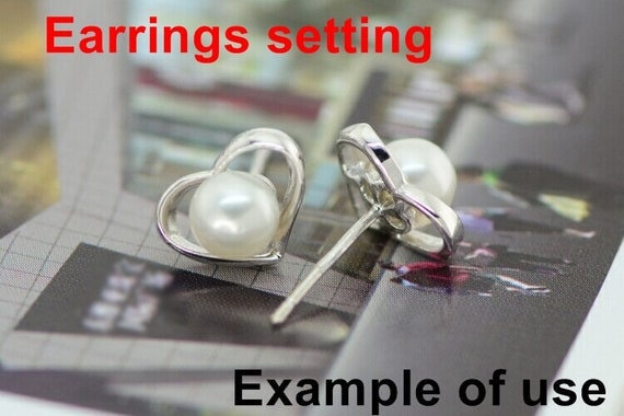 Stud Earring Setting Blanks 5-6mm 1 Pair 0.8g 925 Sterling Silver Heart Base for 1 Pearl Bead Wholesale Available