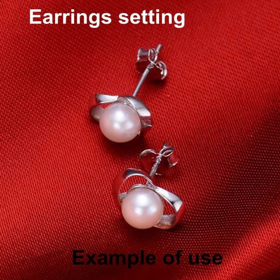 Stud Earring Setting Blanks 5-6mm 1 Pair 0.8g 925 Sterling Silver Heart Base for 1 Pearl Bead Wholesale Available