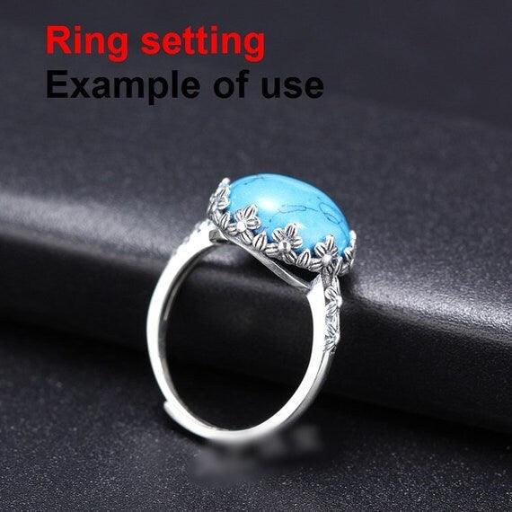 Ring Setting Blank Bezel 13x13mm 1pc 2.2g 925 Sterling Silver Adjustable for 1 Round Shape Cabochon Cameo Many Prongs Wholesale Available