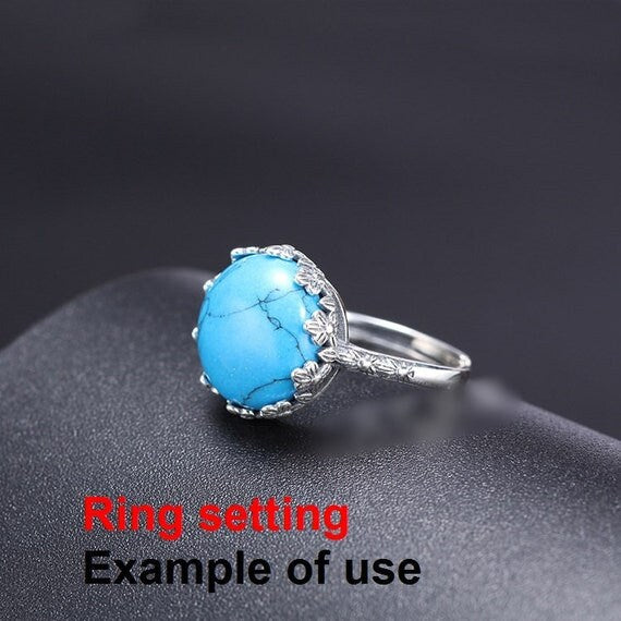 Ring Setting Blank Bezel 13x13mm 1pc 2.2g 925 Sterling Silver Adjustable for 1 Round Shape Cabochon Cameo Many Prongs Wholesale Available