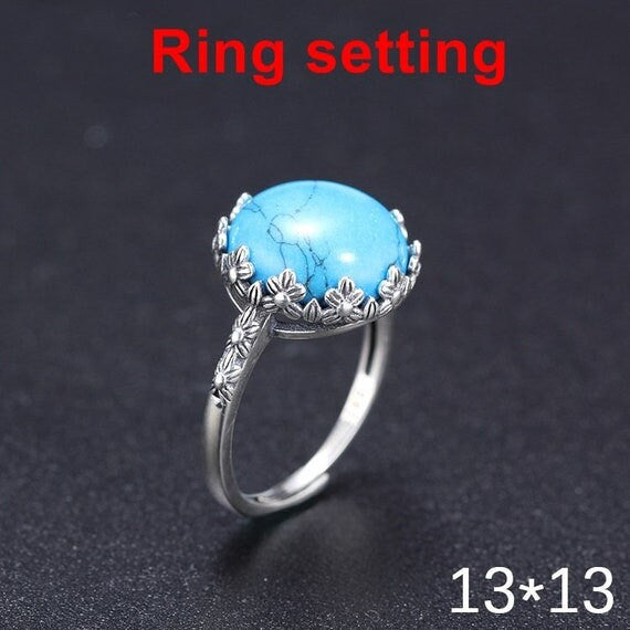 Ring Setting Blank Bezel 13x13mm 1pc 2.2g 925 Sterling Silver Adjustable for 1 Round Shape Cabochon Cameo Many Prongs Wholesale Available