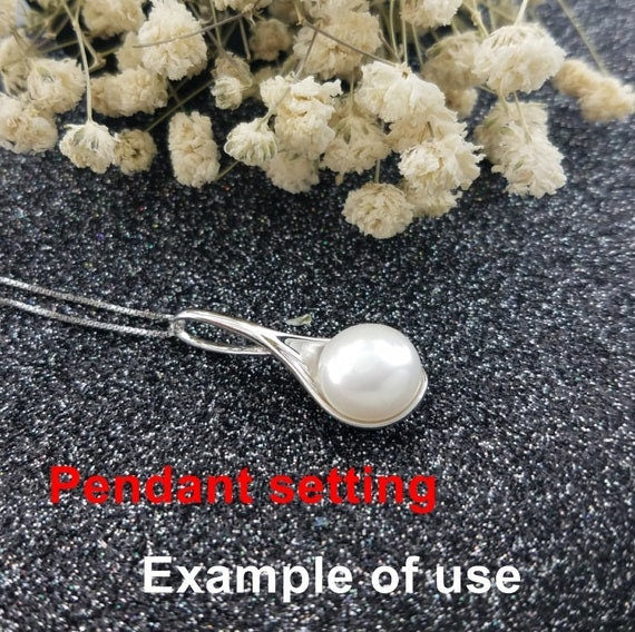 Necklace Pendant Setting Blank 9.5mm 1pc 1.4g 925 Sterling Silver Spoon Shape Base for 1 Pearl Bead Wholesale Available