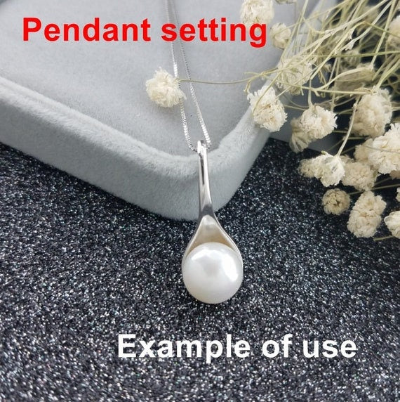 Necklace Pendant Setting Blank 9.5mm 1pc 1.4g 925 Sterling Silver Spoon Shape Base for 1 Pearl Bead Wholesale Available