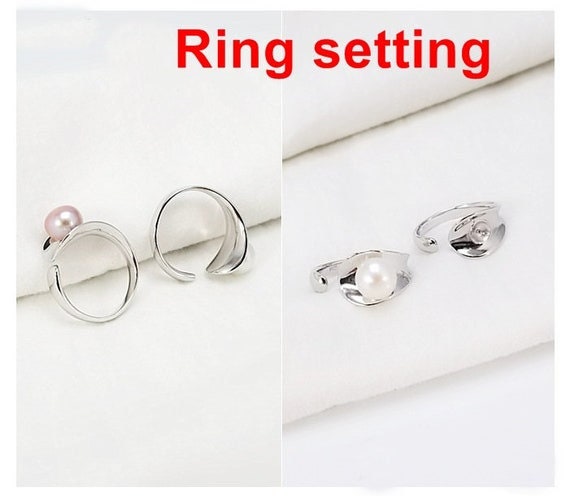 Ring Setting Blank 7.5mm 1pc 2.6g 925 Sterling Silver Adjustable Round Shape Base for 1 Pearl Bead Wholesale Available