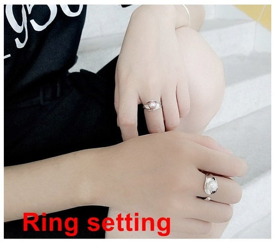 Ring Setting Blank 7.5mm 1pc 2.6g 925 Sterling Silver Adjustable Round Shape Base for 1 Pearl Bead Wholesale Available