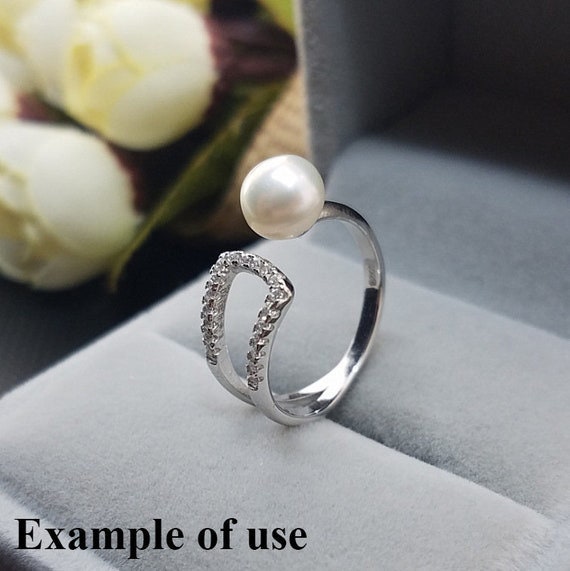 Ring Setting Blank 6.5mm 1pc 1.5g 925 Sterling Silver Adjustable CZ Semi Mount Round Shape Base for 1 Pearl Bead Wholesale Available