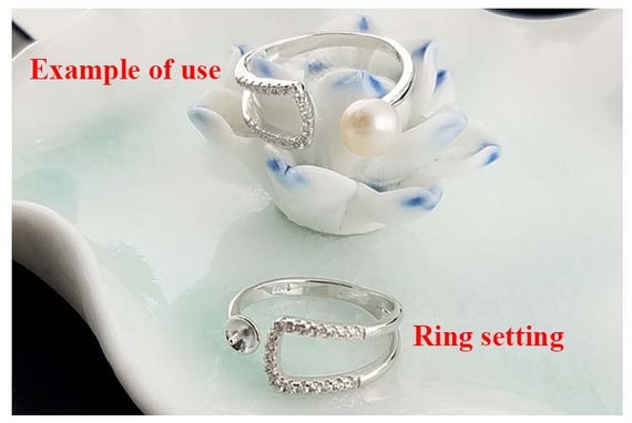 Ring Setting Blank 6.5mm 1pc 1.5g 925 Sterling Silver Adjustable CZ Semi Mount Round Shape Base for 1 Pearl Bead Wholesale Available