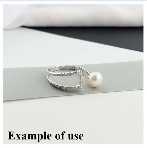 Ring Setting Blank 6.5mm 1pc 1.5g 925 Sterling Silver Adjustable CZ Semi Mount Round Shape Base for 1 Pearl Bead Wholesale Available