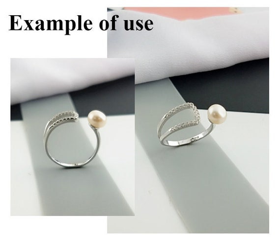 Ring Setting Blank 6.5mm 1pc 1.5g 925 Sterling Silver Adjustable CZ Semi Mount Round Shape Base for 1 Pearl Bead Wholesale Available