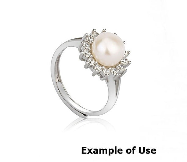 Ring Setting Blank 8mm 1pc 2.9g 925 Sterling Silver Adjustable CZ Semi Mount Round Shape Base for 1 Pearl Bead Wholesale Available