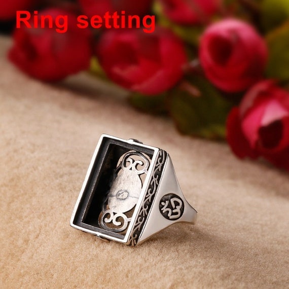 Ring Setting Blank Bezel 16x20mm 1pc 8g 925 Sterling Silver Adjustable for 1 Rectangle Shape Cabochon Cameo No Prongs Wholesale Available