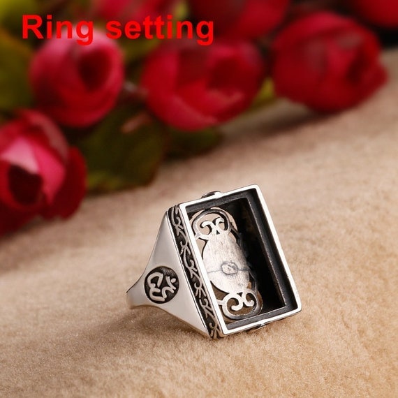 Ring Setting Blank Bezel 16x20mm 1pc 8g 925 Sterling Silver Adjustable for 1 Rectangle Shape Cabochon Cameo No Prongs Wholesale Available