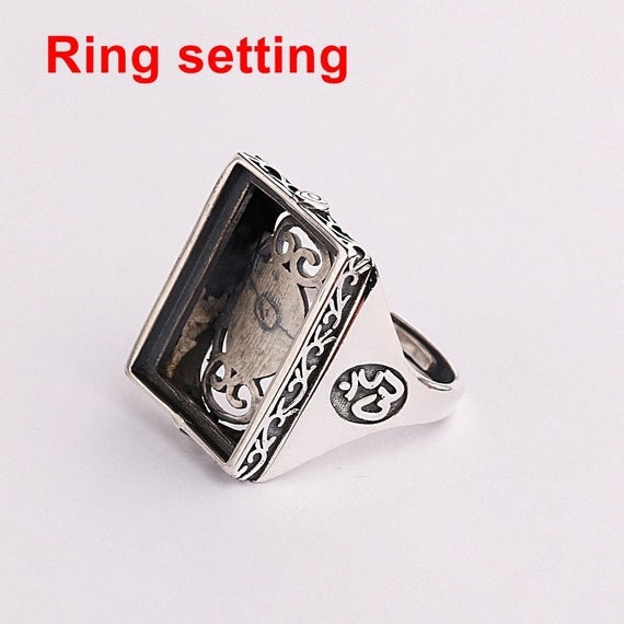 Ring Setting Blank Bezel 16x20mm 1pc 8g 925 Sterling Silver Adjustable for 1 Rectangle Shape Cabochon Cameo No Prongs Wholesale Available