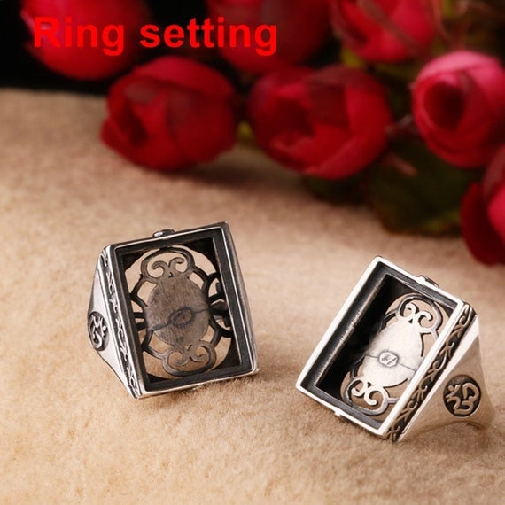 Ring Setting Blank Bezel 16x20mm 1pc 8g 925 Sterling Silver Adjustable for 1 Rectangle Shape Cabochon Cameo No Prongs Wholesale Available