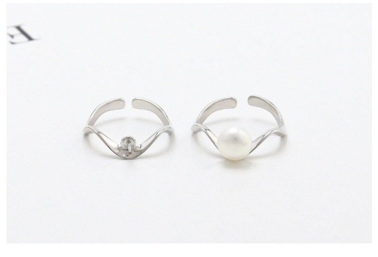 Ring Setting Blank 7mm 1pc 1.3g 925 Sterling Silver Adjustable Round Shape Base for 1 Pearl Bead Wholesale Available