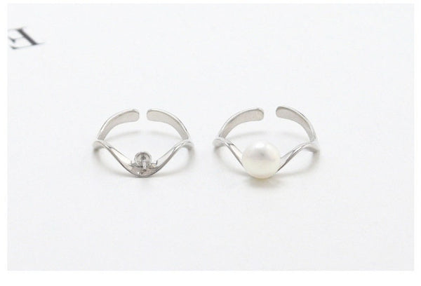 Ring Setting Blank 7mm 1pc 1.3g 925 Sterling Silver Adjustable Round Shape Base for 1 Pearl Bead Wholesale Available