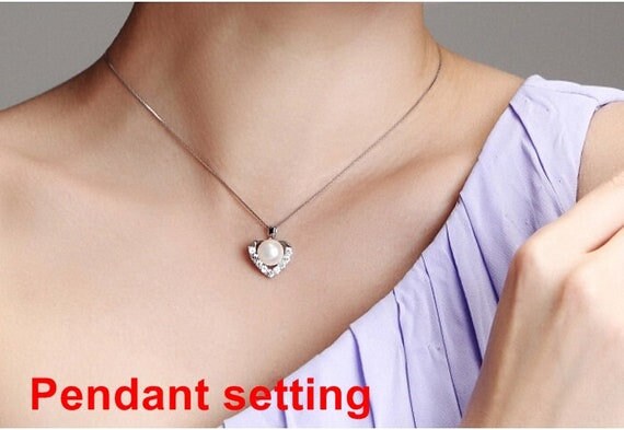 Necklace Pendant Setting Blank 9.5mm 1pc 2.0g 925 Sterling Silver Heart Shape Base for 1 Pearl Bead CZ Semi Mount Wholesale Available