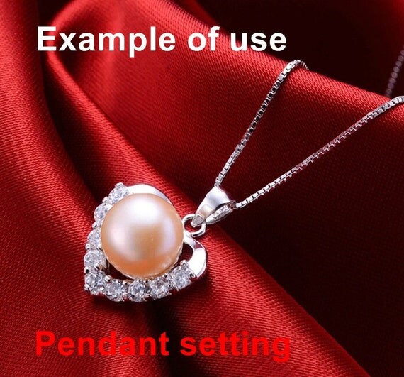 Necklace Pendant Setting Blank 9.5mm 1pc 2.0g 925 Sterling Silver Heart Shape Base for 1 Pearl Bead CZ Semi Mount Wholesale Available