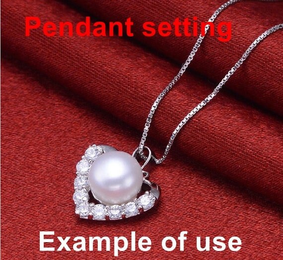 Necklace Pendant Setting Blank 9.5mm 1pc 2.0g 925 Sterling Silver Heart Shape Base for 1 Pearl Bead CZ Semi Mount Wholesale Available