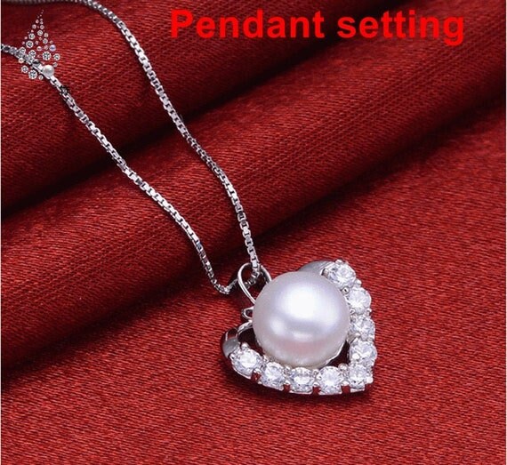 Necklace Pendant Setting Blank 9.5mm 1pc 2.0g 925 Sterling Silver Heart Shape Base for 1 Pearl Bead CZ Semi Mount Wholesale Available