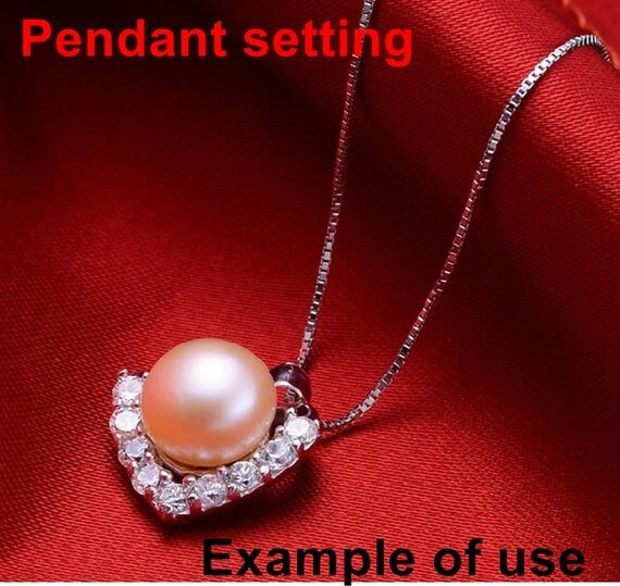 Necklace Pendant Setting Blank 9.5mm 1pc 2.0g 925 Sterling Silver Heart Shape Base for 1 Pearl Bead CZ Semi Mount Wholesale Available