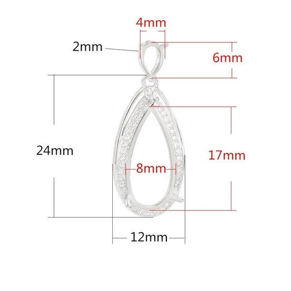 Necklace Pendant Setting Blank 17mm 1pc 1.6g 925 Sterling Silver for 2 Drop Shape Faceted Stones 3 Prongs CZ Semi Mount Wholesale Available