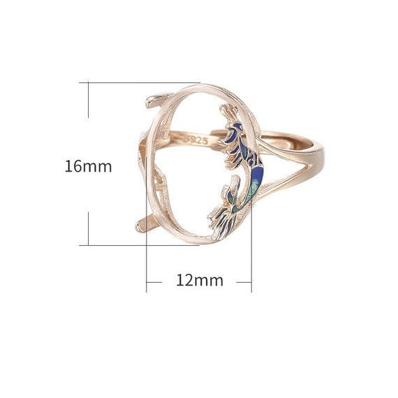 Ring Setting Blank 14 16mm 1pc 925 Sterling Silver CZ Semi Mount for Oval Faceted Cabochon Stone Prongs Adjustable Wholesale Available