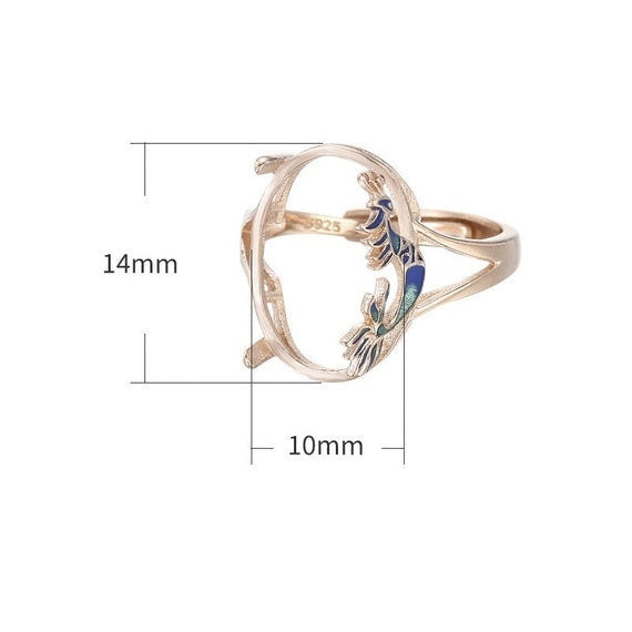 Ring Setting Blank 14 16mm 1pc 925 Sterling Silver CZ Semi Mount for Oval Faceted Cabochon Stone Prongs Adjustable Wholesale Available