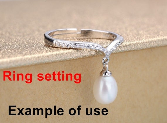 Ring Setting Blank 7.5mm 1pc 1.2g 925 Sterling Silver Adjustable CZ Semi Mount Round Shape Base for 1 Pearl Bead Wholesale Available