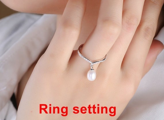 Ring Setting Blank 7.5mm 1pc 1.2g 925 Sterling Silver Adjustable CZ Semi Mount Round Shape Base for 1 Pearl Bead Wholesale Available