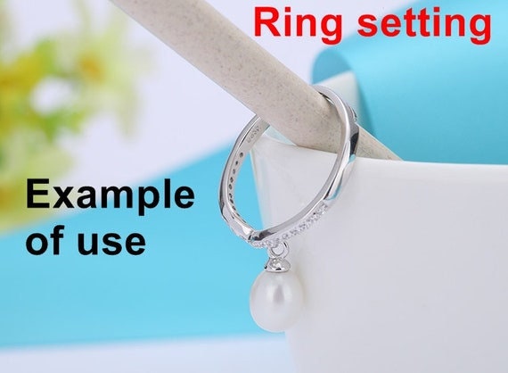 Ring Setting Blank 7.5mm 1pc 1.2g 925 Sterling Silver Adjustable CZ Semi Mount Round Shape Base for 1 Pearl Bead Wholesale Available