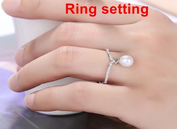 Ring Setting Blank 7.5mm 1pc 1.2g 925 Sterling Silver Adjustable CZ Semi Mount Round Shape Base for 1 Pearl Bead Wholesale Available