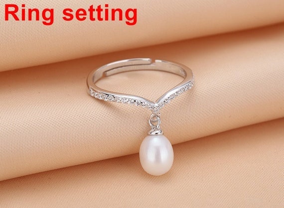 Ring Setting Blank 7.5mm 1pc 1.2g 925 Sterling Silver Adjustable CZ Semi Mount Round Shape Base for 1 Pearl Bead Wholesale Available