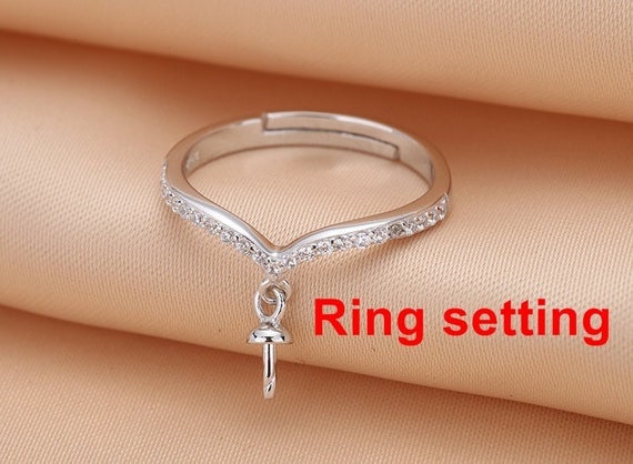 Ring Setting Blank 7.5mm 1pc 1.2g 925 Sterling Silver Adjustable CZ Semi Mount Round Shape Base for 1 Pearl Bead Wholesale Available