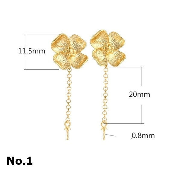 Stud Earring Chain Cup Pin Setting 6-10mm 1 Pair 2.3g 925 Sterling Silver Flower Base for 1 Pearl Bead Wholesale Available