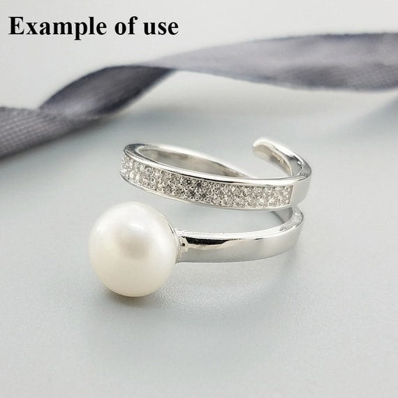 Ring Setting Blank 8mm 1pc 3.2g 925 Sterling Silver Adjustable CZ Semi Mount Round Shape Base for 1 Pearl Bead Wholesale Available