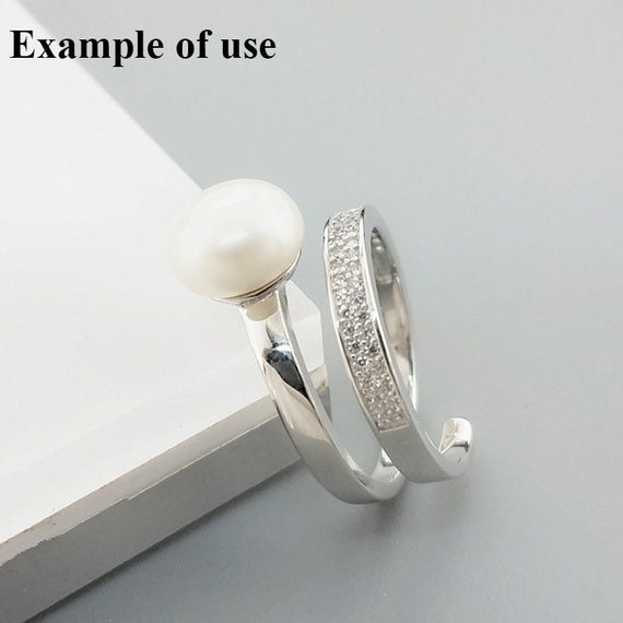 Ring Setting Blank 8mm 1pc 3.2g 925 Sterling Silver Adjustable CZ Semi Mount Round Shape Base for 1 Pearl Bead Wholesale Available