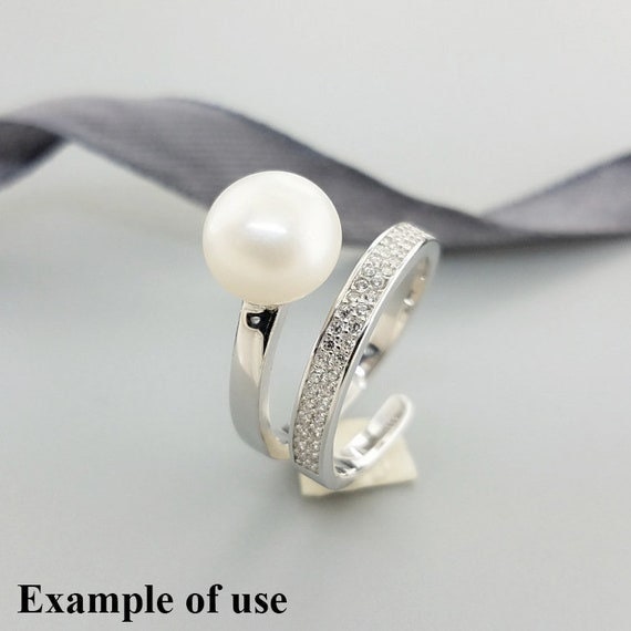 Ring Setting Blank 8mm 1pc 3.2g 925 Sterling Silver Adjustable CZ Semi Mount Round Shape Base for 1 Pearl Bead Wholesale Available