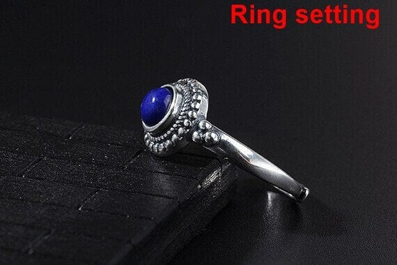 Ring Setting Blank Bezel 5.2mm 1pc 2.3g 925 Sterling Silver Adjustable for 1 Round Shape Cabochon Cameo No Prongs Wholesale Available