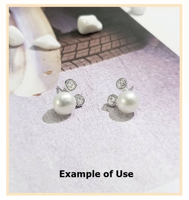 Stud Earring Setting Blanks 7.5mm 1 Pair 1.1g 925 Sterling Silver CZ Semi Mount Round Base for 1 Pearl Bead Wholesale Available