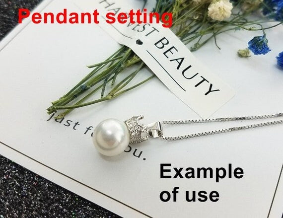 Necklace Pendant Setting Blank 10mm 1pc 0.9g 925 Sterling Silver CZ Semi Mount Crown Shape Base for 1 Pearl Bead Wholesale Available