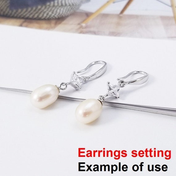 Hook Earring Setting Blanks 7mm 1 Pair 1.5g 925 Sterling Silver CZ Semi Mount Round Base for 1 Pearl Bead Wholesale Available