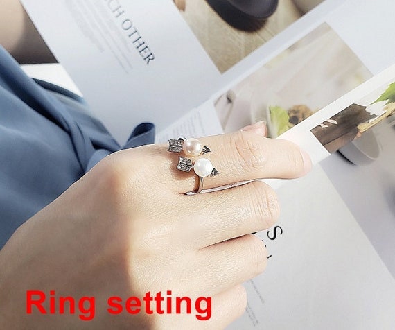 Ring Setting Blank 6mm 1pc 1.7g 925 Sterling Silver Adjustable CZ Semi Mount Round Shape Base for 2 Pearls Beads Wholesale Available