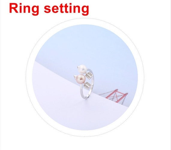 Ring Setting Blank 6mm 1pc 1.7g 925 Sterling Silver Adjustable CZ Semi Mount Round Shape Base for 2 Pearls Beads Wholesale Available