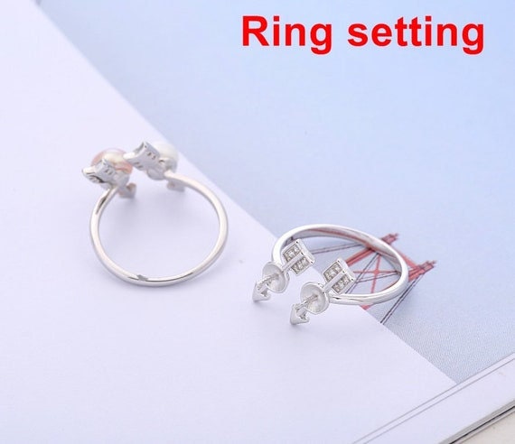 Ring Setting Blank 6mm 1pc 1.7g 925 Sterling Silver Adjustable CZ Semi Mount Round Shape Base for 2 Pearls Beads Wholesale Available