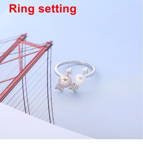 Ring Setting Blank 6mm 1pc 1.7g 925 Sterling Silver Adjustable CZ Semi Mount Round Shape Base for 2 Pearls Beads Wholesale Available